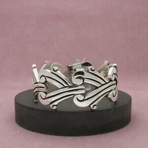 taxco mexico sterling silver vintage chunky scrolled link bracelet size 7in